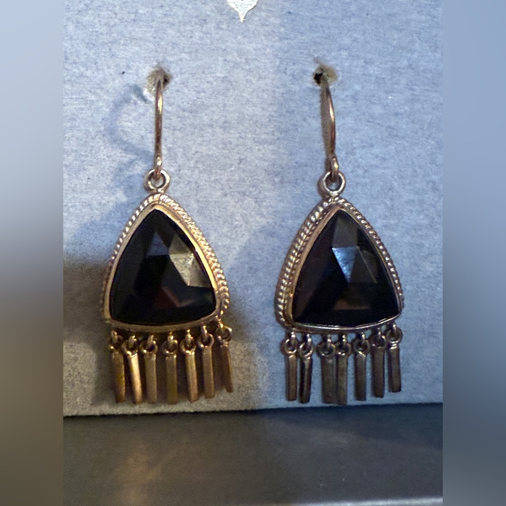 Anna Beck Gold Plated and Black  Onyx Triangle Earrings